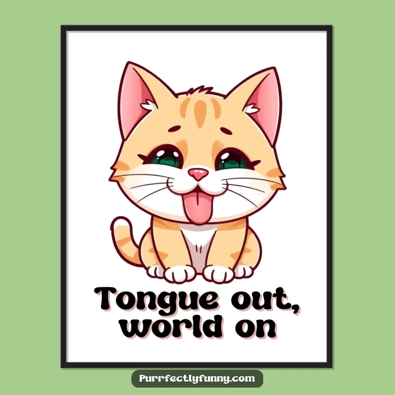 Funny Free Printable Wall Art: Cat Making a Hilarious Face, Tongue Out