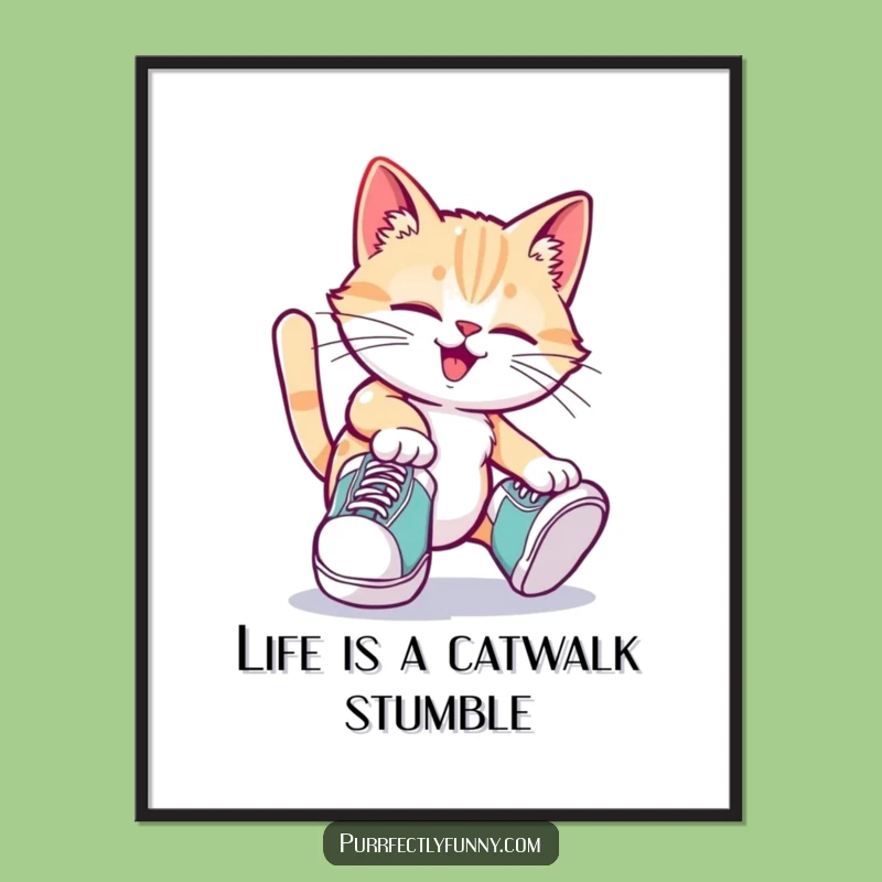 Funny Free Printable Wall Art: Clumsy Cat Big Shoes Chaos DIY Decor