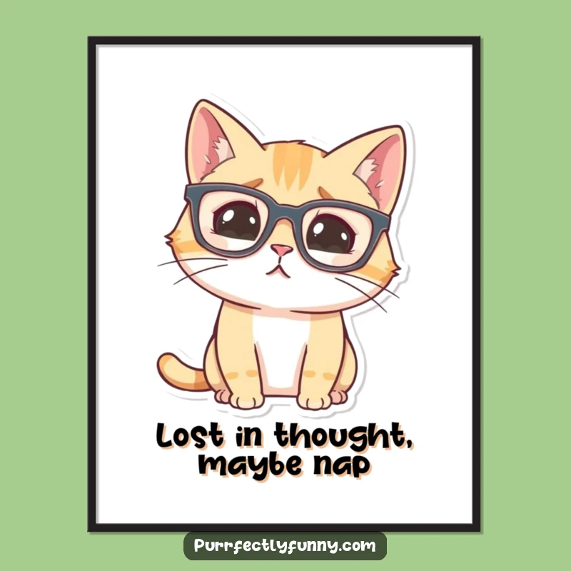 Funny Free Printable Wall Art: Confused Cat with Oversized Glasses, Quirky Decor
