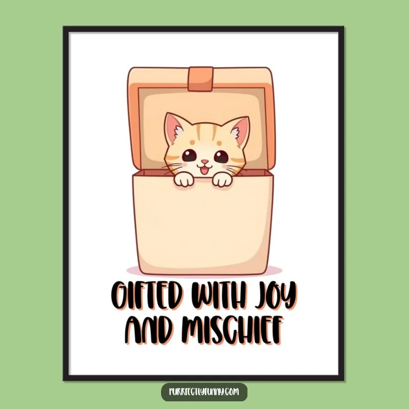 Funny Free Printable Wall Art: Excited Cat in Gift Box - Quirky Decor