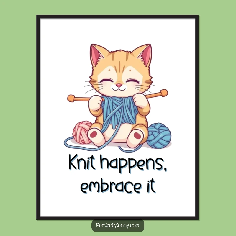 Funny Free Printable Wall Art: Knitting Cat Yarn Chaos DIY Decor