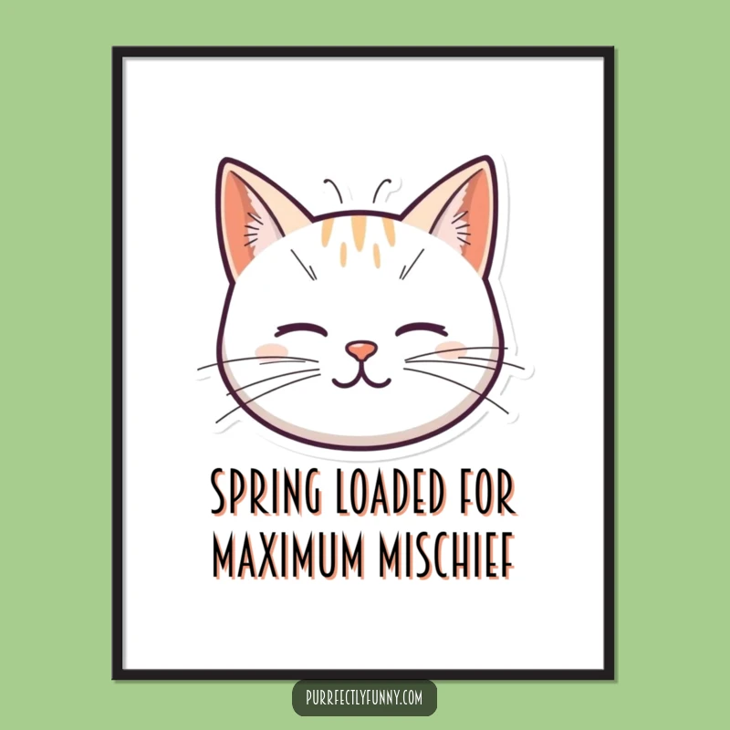 Funny Free Printable Wall Art: Springy Whisker Cat, Whimsical Downloadable Decor