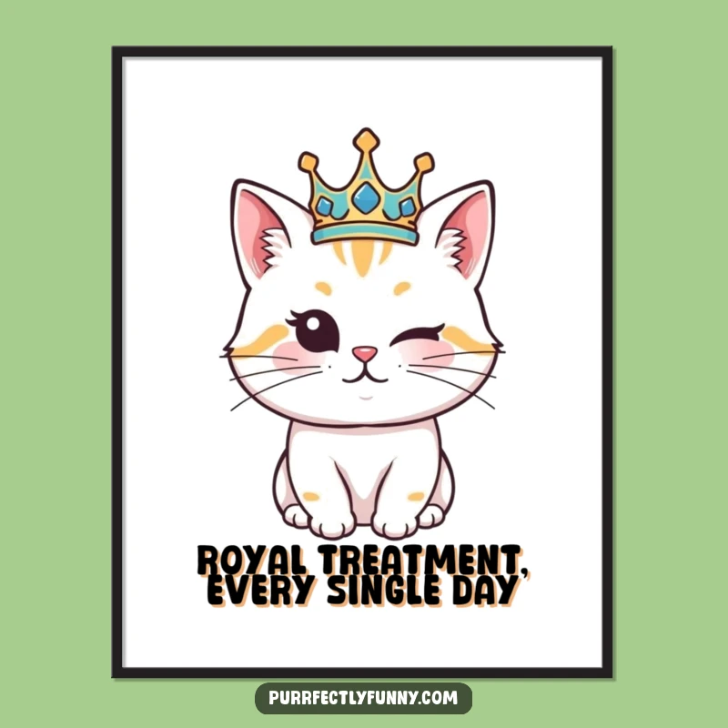 Funny Free Printable Wall Art: Winking Crown Cat - Quirky Downloadable Decor!