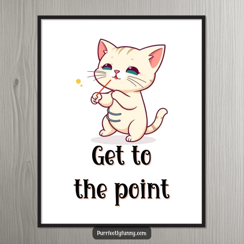 Funny Free Printable Wall Art: A cat in mid-leap, coiled like a spring, intensely chases a small red laser pointer dot, capturing pure focus.