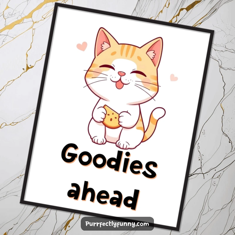 Funny Free Printable Wall Art: A cat character playfully smacks its lips, anticipating a delicious snack.