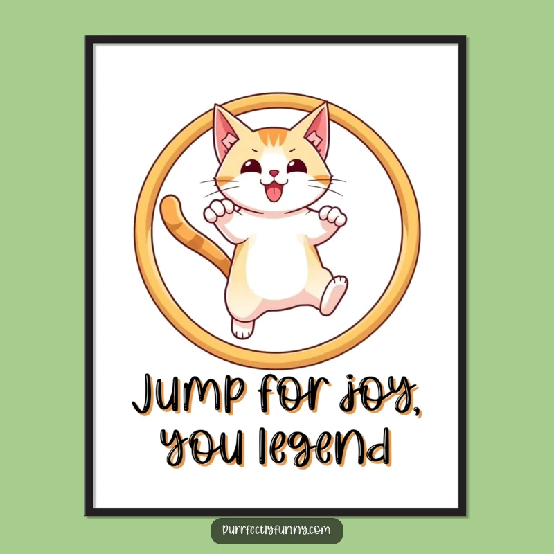 Free Printable Wall Art: Triumphant Cat Hoop Jump Downloadable Decor