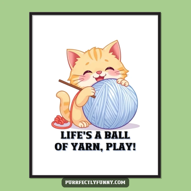 Funny Free Printable Wall Art: Cat Yarn Play - Quirky Downloadable Decor!