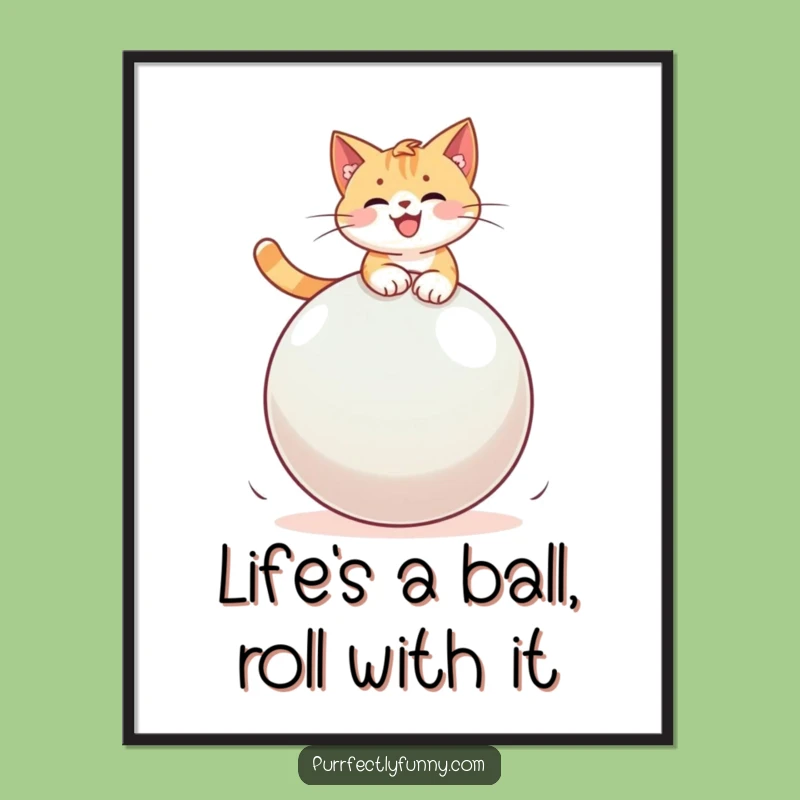 Free Printable Wall Art: Funny Cat on Bouncy Ball Downloadable Decor