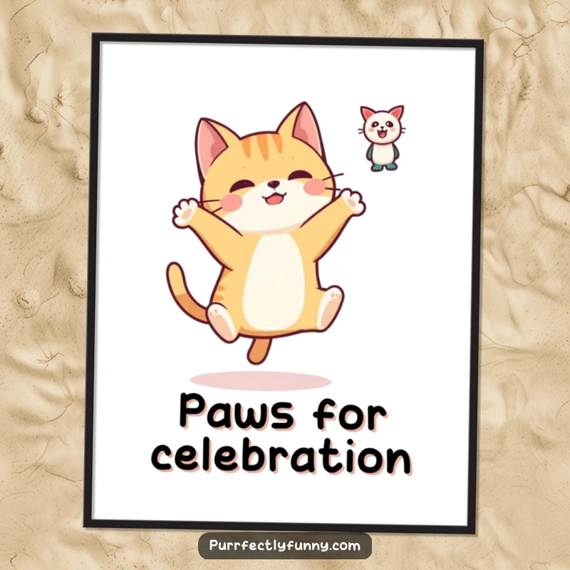 Funny Free Printable Wall Art: A simplified cat captured mid-leap, paws reaching for a toy, bringing dynamic humor to downloadable decor.