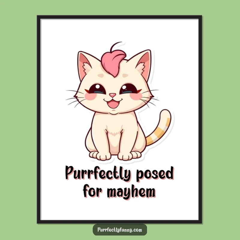 Free Printable Wall Art: Silly Cat Grin Tail Fan Funny Downloadable Art Gift