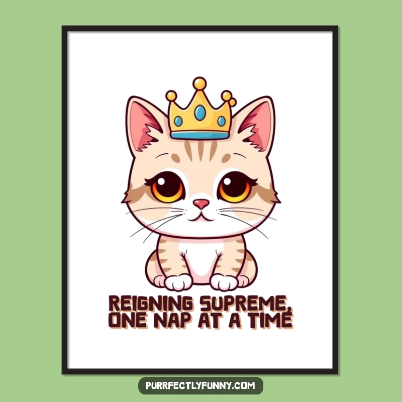Funny Free Printable Wall Art: Proud Crowned Cat Downloadable Decor