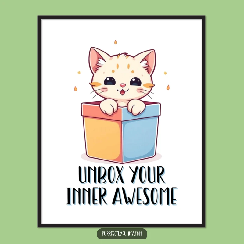 Funny Free Printable Wall Art: Cat Bursts Out of a Gift Box
