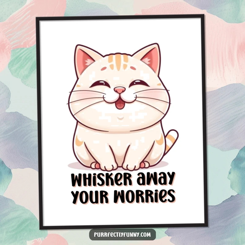 Funny Free Printable wall art: A cheerful, plump cat character wiggling its nose, featuring an exaggeratedly long whisker.