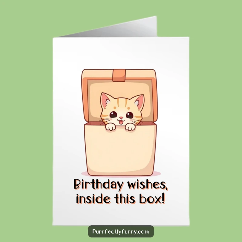 Funny Free Printable Birthday Card: Excited Cat in Gift Box - Downloadable Gift
