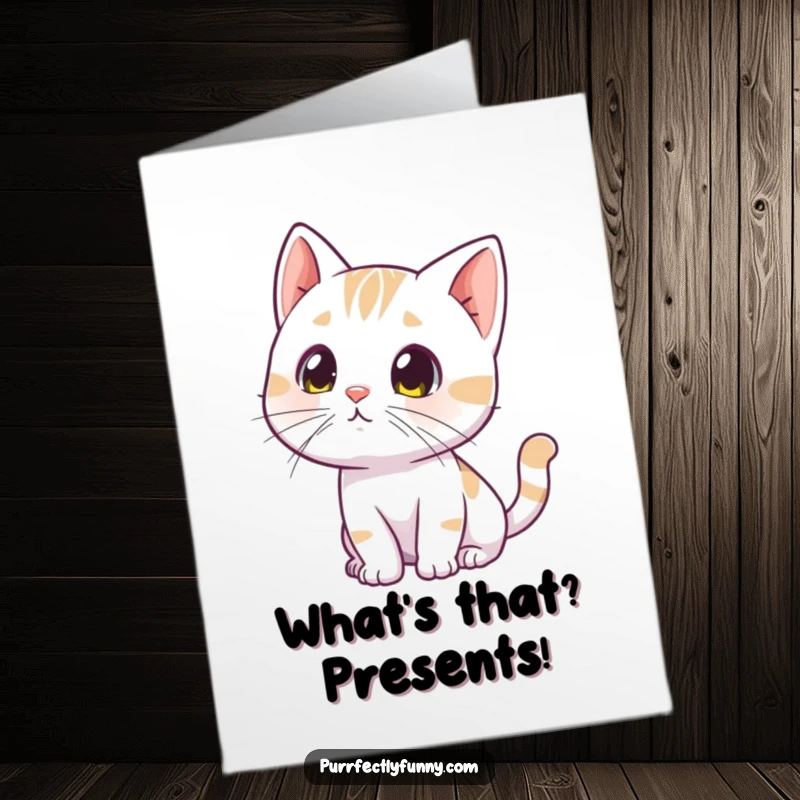 Funny Free Printable Birthday Card: Cat tilting its head inquisitively, whiskers twitching, looking at something unseen.