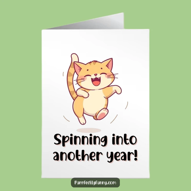 Free Printable Birthday Card: Dizzy Cat Tail Chase Funny Downloadable Gift