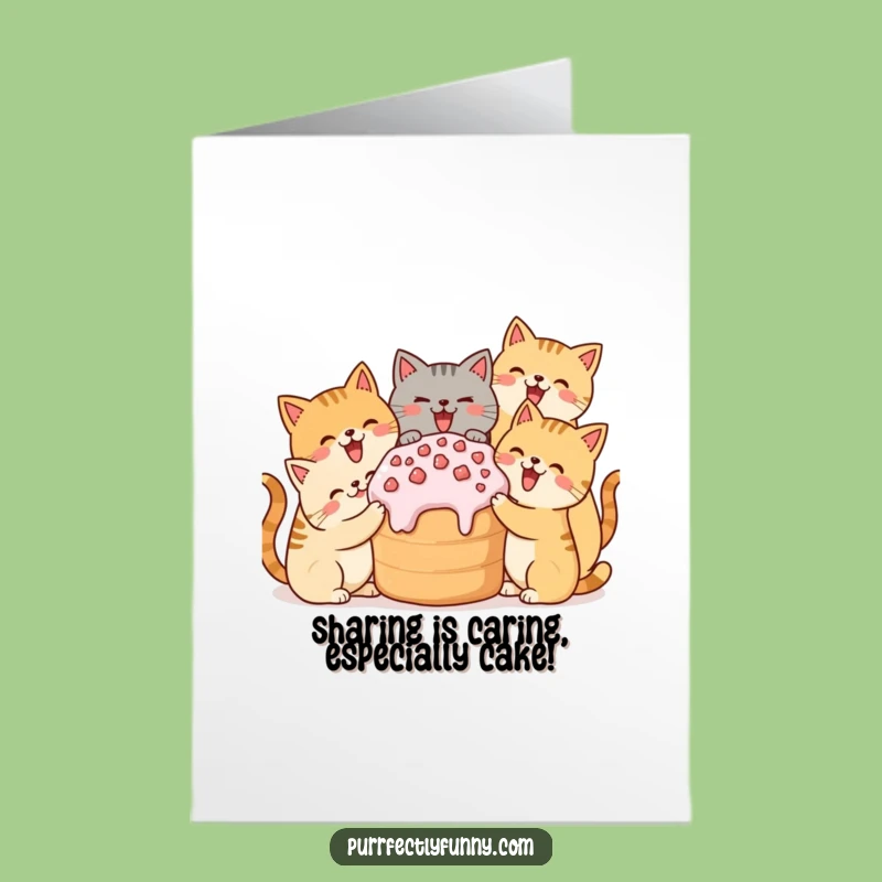 Free Printable Birthday Card: Funny Cat Crew Shares Giant Treat, Perfect Downloadable Gift!