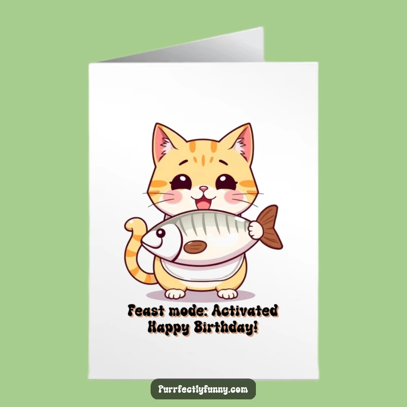 Free Printable Birthday Card: Greedy Cat & Fish, Hilarious Downloadable Gift Idea