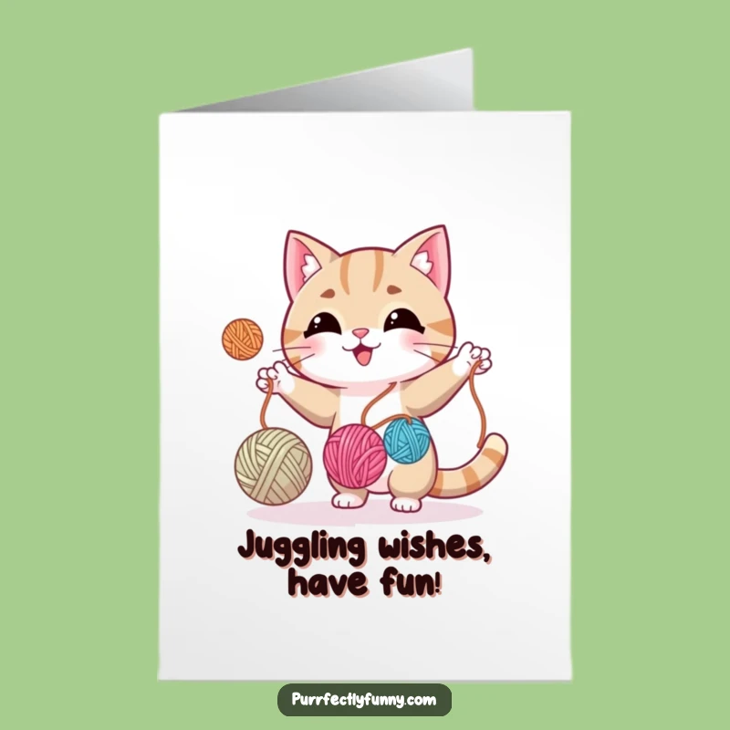 Free Printable Birthday Card: Juggling Cat, Humorous Downloadable & Print at Home Party Fun