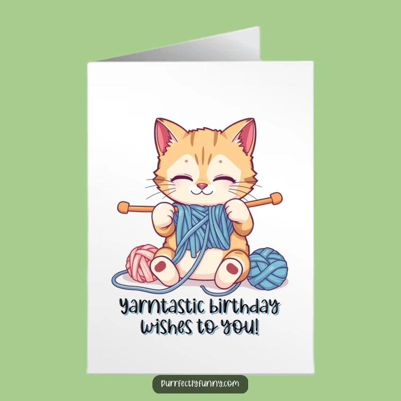 Free Printable Birthday Card: Knitting Cat Yarn Overwhelmed Funny DIY