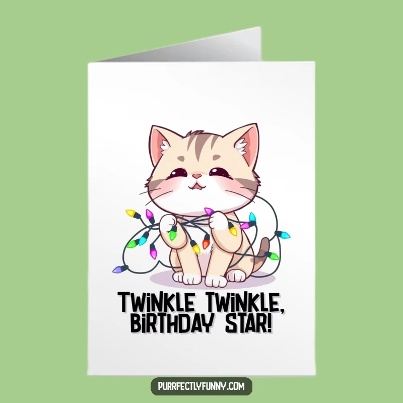 Free Printable Birthday Card: Lights Tangled Cat Fun, Hilarious Downloadable Gift