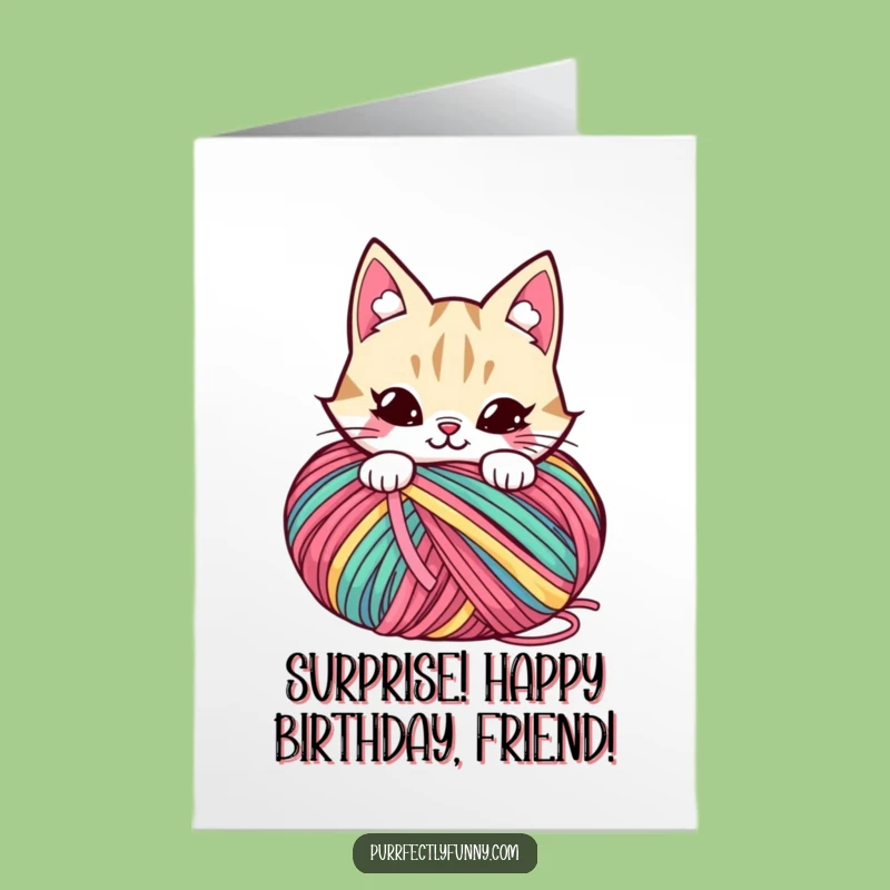 Free Printable Birthday Card: Mischievous Yarn Cat Humor, Funny Downloadable Gift