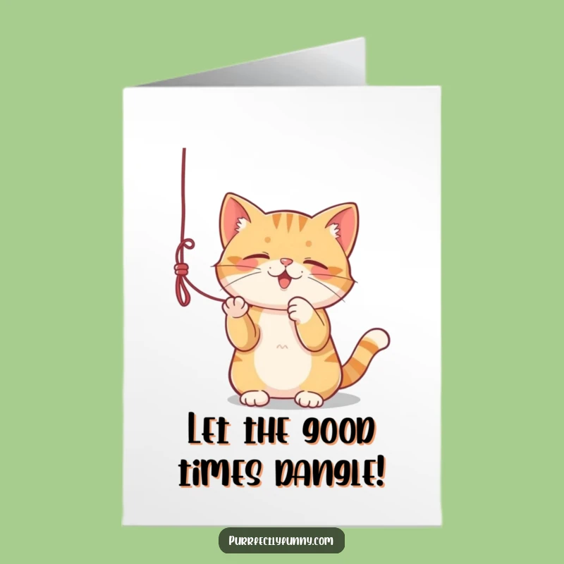 Free Printable Birthday Card: Playful Cat Bats String, Fun Downloadable Gift Idea!