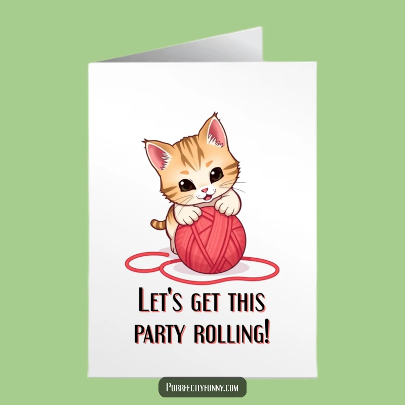 Free Printable Birthday Card: Playful Cat Yarn Fun, Hilarious Downloadable Gift