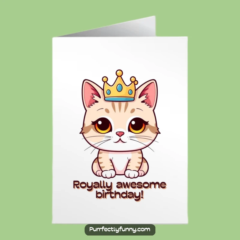 Free Printable Birthday Card: Proud Crowned Cat Funny Downloadable Gift