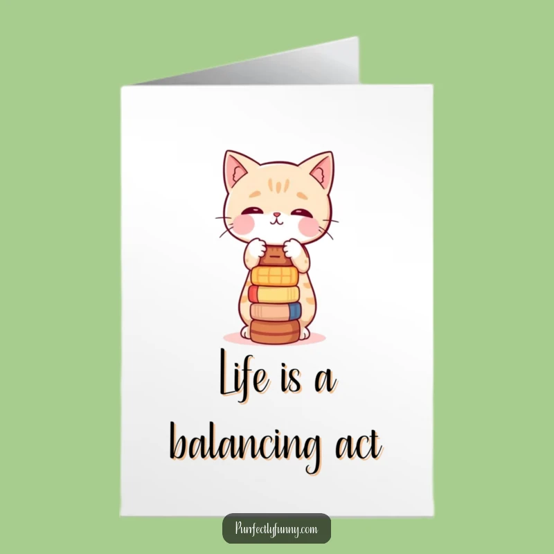Free Printable Birthday Card: Wobbly Cat Balance Humor, Funny Downloadable Gift