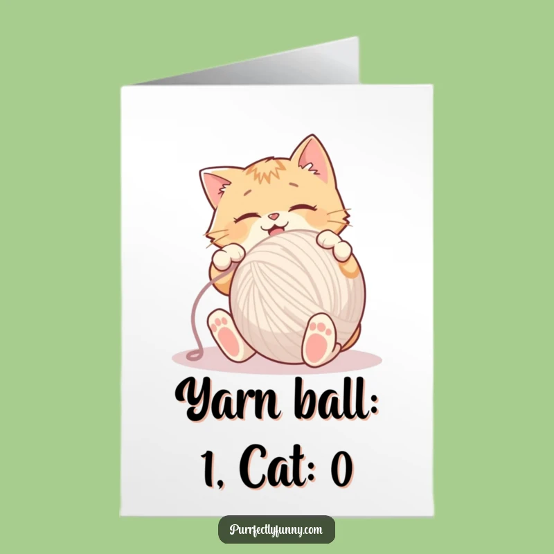 Free Printable Funny Cat Birthday Card: Yarn Ball Chaos Downloadable Greeting