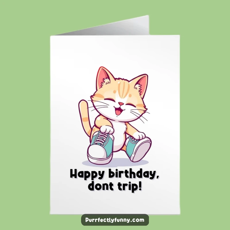 Free Printable Birthday Card: Clumsy Cat Big Shoes Funny DIY