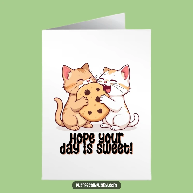 Free Printable Birthday Card: Cats Sharing Cookie Hilarious Downloadable Gift