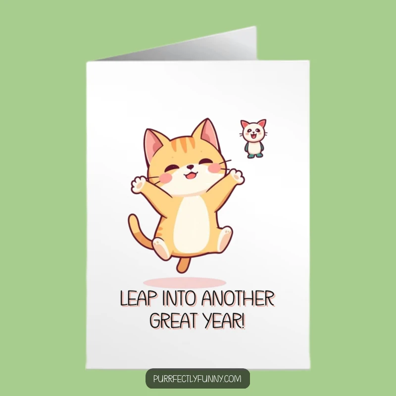 Free Printable Birthday Card: Funny Cat Leaping Downloadable Gift for Cat Lovers