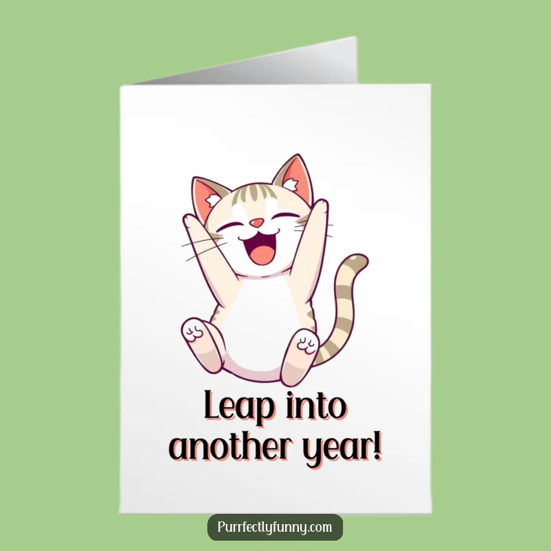 Free Printable Birthday Card: Joyful Cat Somersault, Funny Downloadable Gift for Celebration