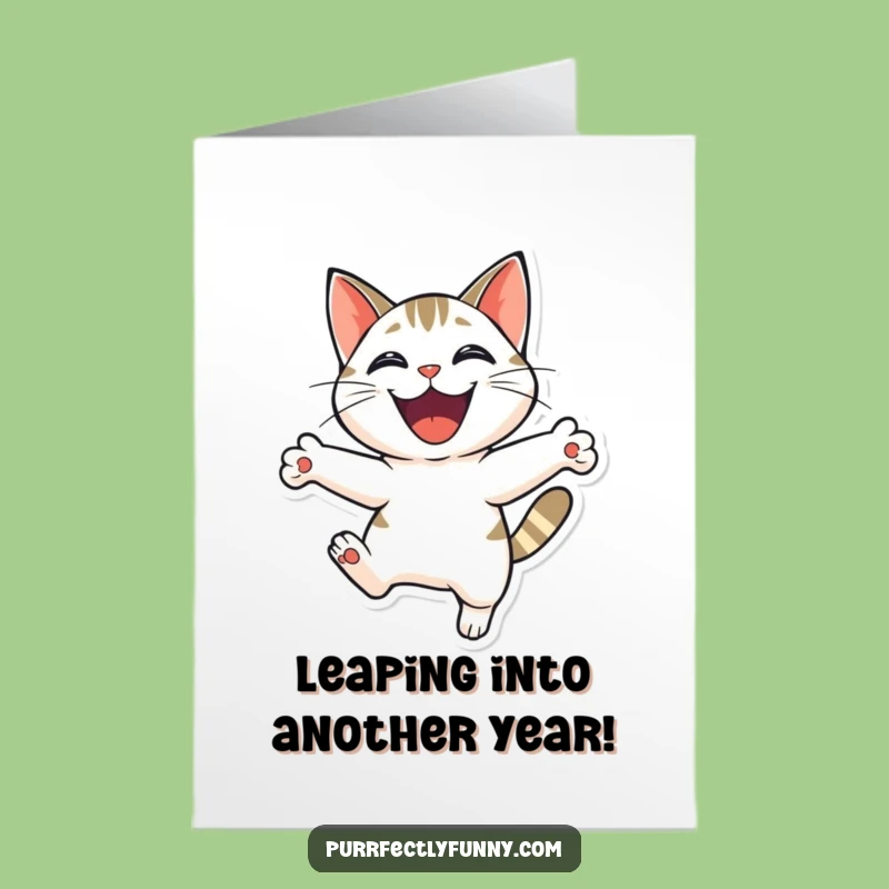 Free Printable Birthday Card: Joyful Cat Leap, Humorous Downloadable & Print at Home Gift