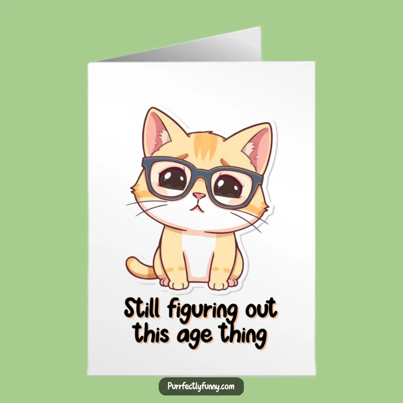 Free Printable Birthday Card: Confused Cat Behind Big Glasses, Downloadable Bewilderment