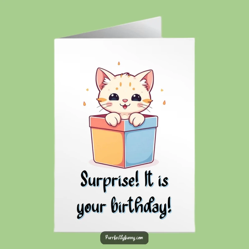 Free Printable Birthday Card: Cat Bursts from Box for Surprise Birthday Fun