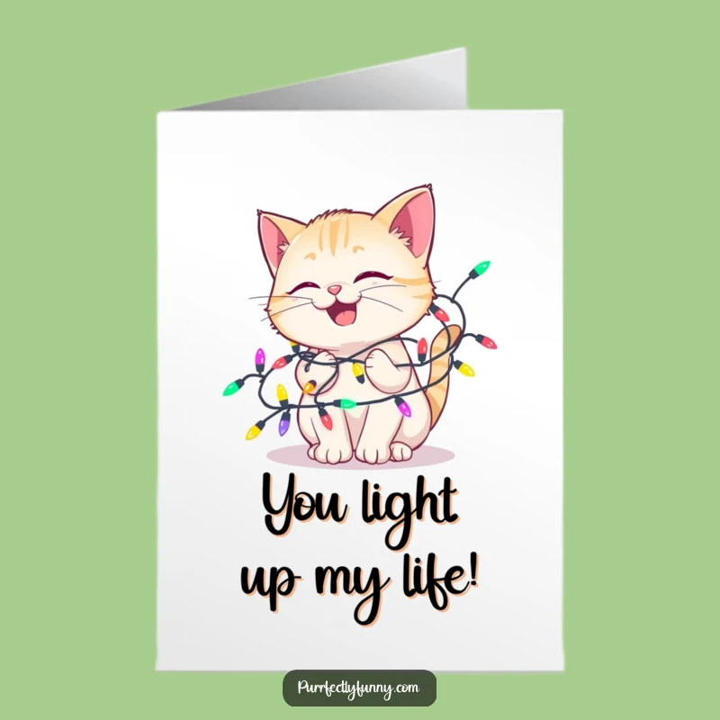 Free Printable Birthday Card: Delighted Cat Lights, Funny Downloadable Gift
