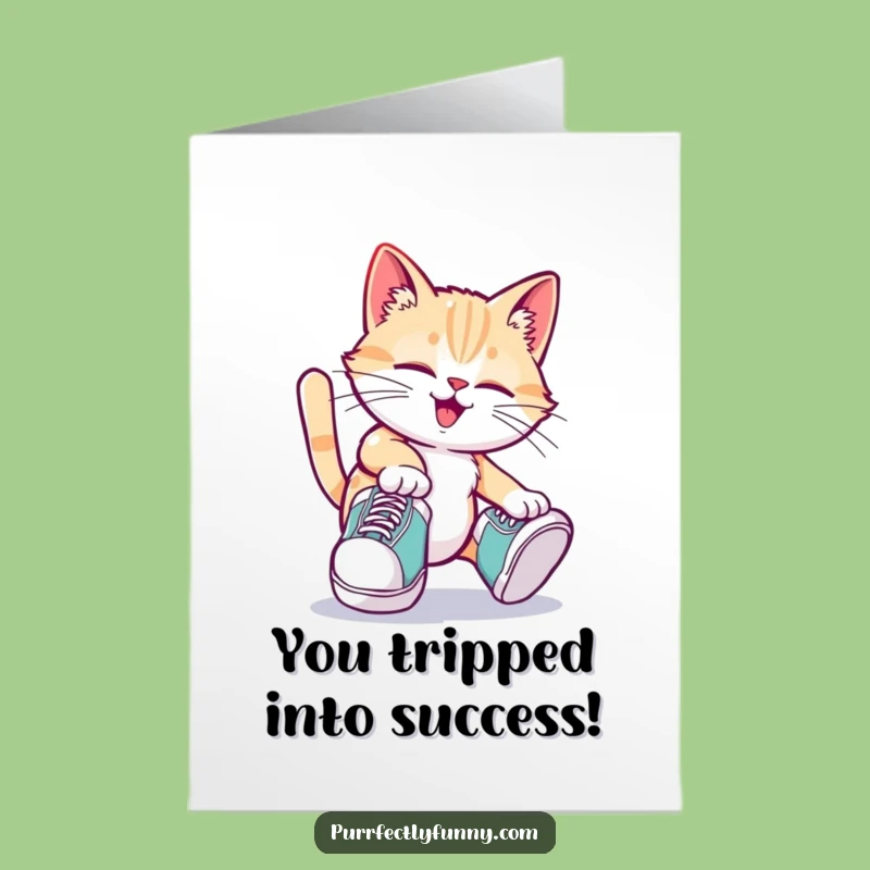 Free Printable Congrats Card: Clumsy Cat Big Shoes Mishap Funny DIY