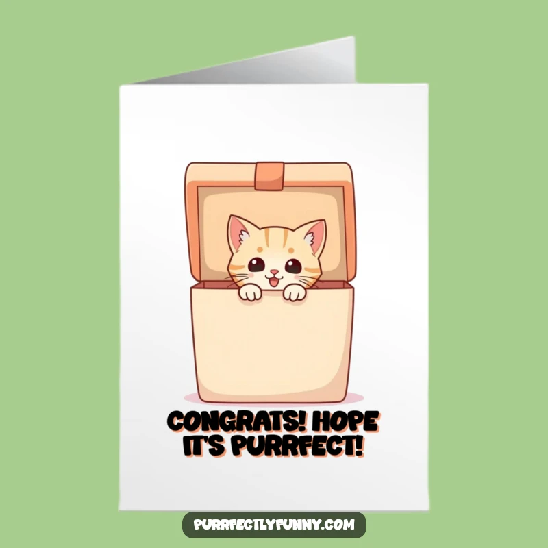 Free Printable Congrats Card: Excited Cat in Gift Box - DIY Downloadable Gift