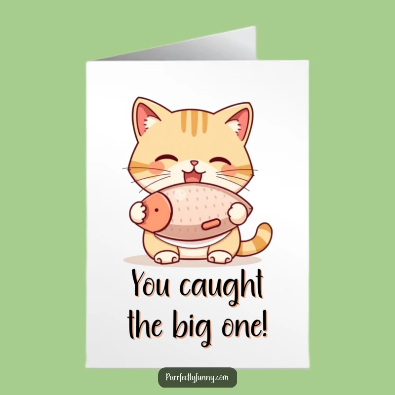 Free Printable Congrats Card: Hilarious Cat Devouring Fish, Downloadable Celebration