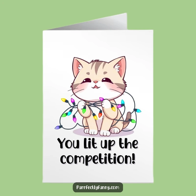 Free Printable Congrats Card: Lights Tangled Cat Celebration, Hilarious Downloadable Gift