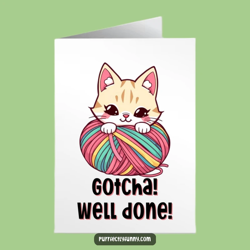Free Printable Congrats Card: Mischievous Yarn Cat Humor, Downloadable Gift