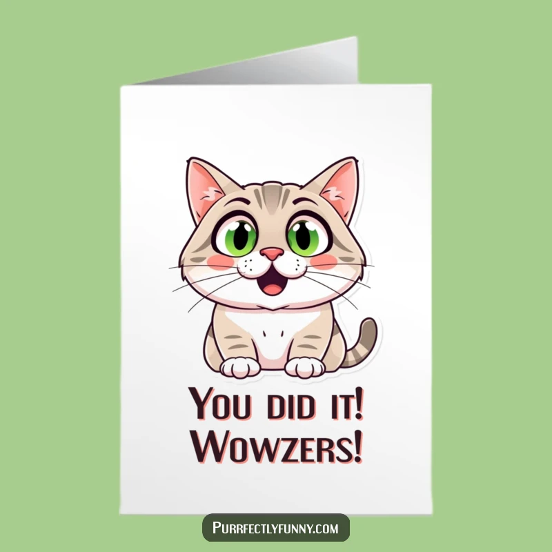 Free Printable Congrats Card: Wide-Eyed Cat Astonished Funny DIY