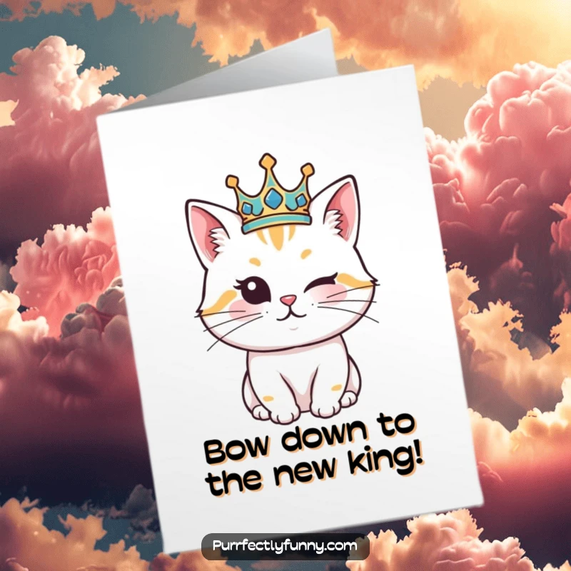 Funny Free Printable Congratulations Card: A cat adorned with a crown, winking playfully, signifying a triumphant and cheeky win.