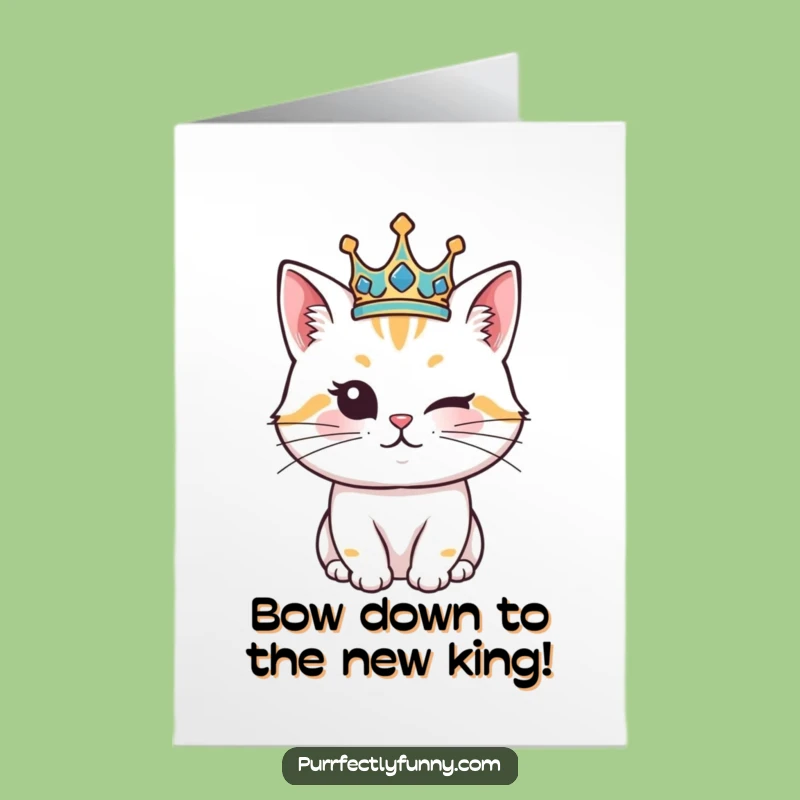 Free Printable Congrats Card: Winking Crown Cat - Funny Downloadable Celebration!