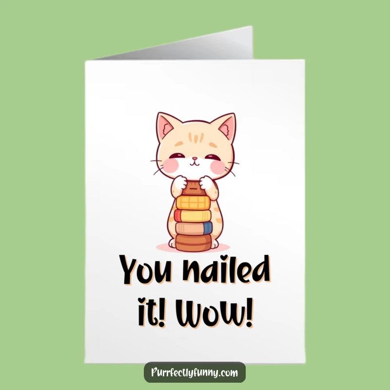 Free Printable Congrats Card: Wobbly Cat Balance Humor, Downloadable Gift