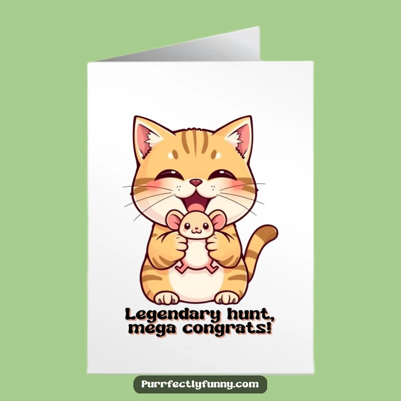 Free Printable Congratulations Card: Cat Grins with Mouse, Ideal Downloadable Gift!