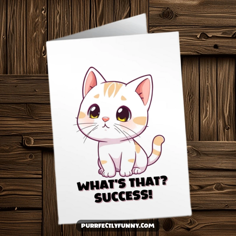 Funny Free Printable Congratulations Card: A cat tilting its head with curiosity, whiskers alert to an unknown stimulus.